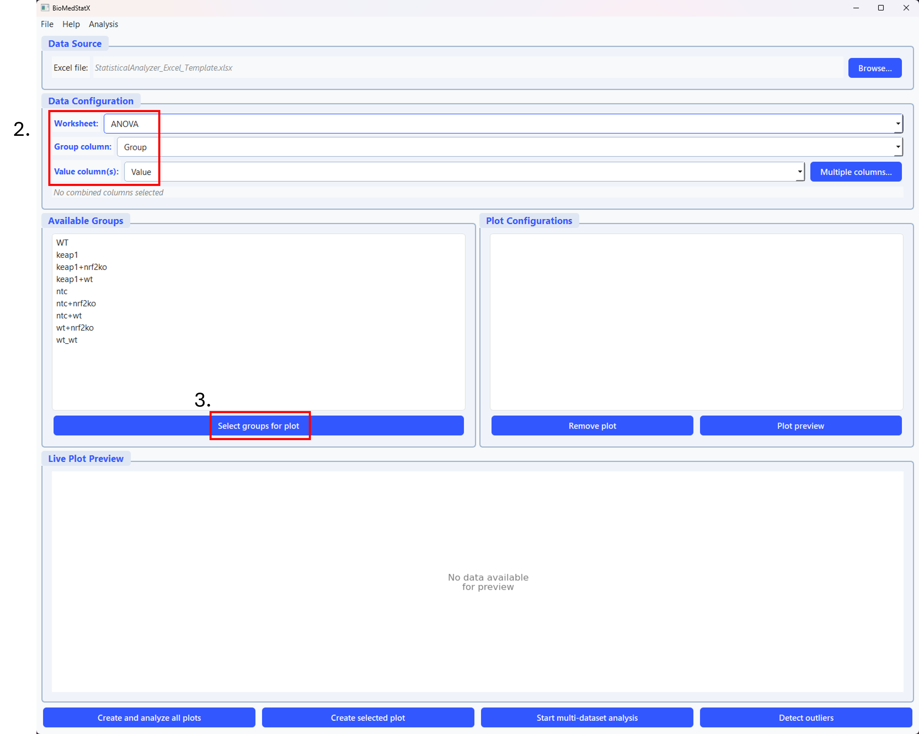 Step 2: Select Worksheet, Group, and Value Columns